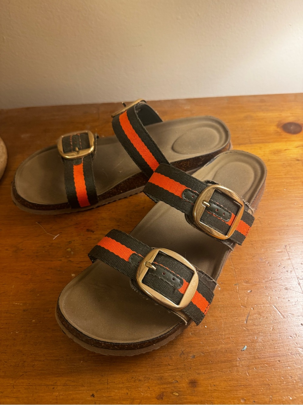 Olive Green Double-Buckle Slide Sandals